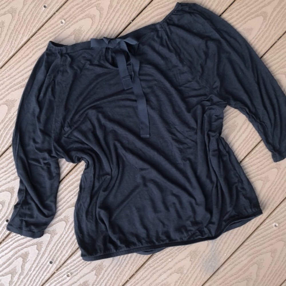 Ann Taylor Loft blk 3/4 sleeve jewel neck top - Picture 5 of 8